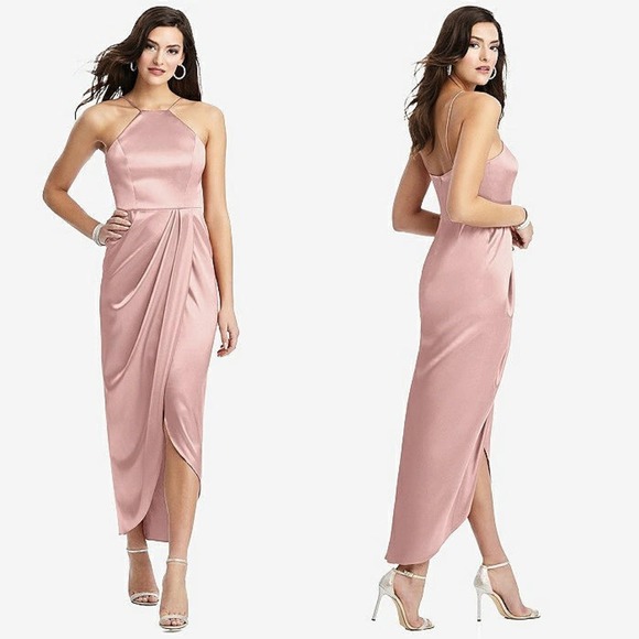 NWT HALTER MIDI DRESS WITH DRAPED TULIP SKIRT IN DESERT ROSE style 6829 size 2 - Picture 1 of 8